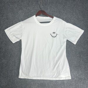 Smiley Tee Shirt Womens Medium Short Sleeve Cotton Stretch Shirt Pullover Top